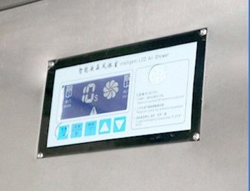 Doccia d'aria per due persone. Disegno in acciaio inox e risparmio energetico. Certificato ISO per laboratori farmaceutici.
