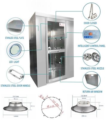 Sala doccia ad aria intelligente 1500W con angolo di flusso d'aria a 360° e piastra in acciaio rivestita SUS304/Powder per la stanza pulita