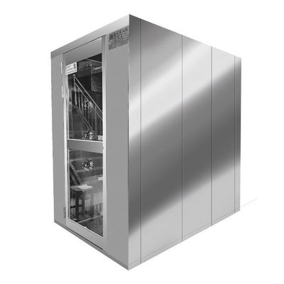 Doccia d'aria per due persone. Disegno in acciaio inox e risparmio energetico. Certificato ISO per laboratori farmaceutici.