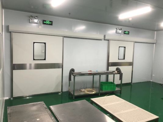 Porta scorrevole in acciaio industriale automatica. 1500 kg di capacità di carico e IP65 resistente alle intemperie per magazzini e banchine.