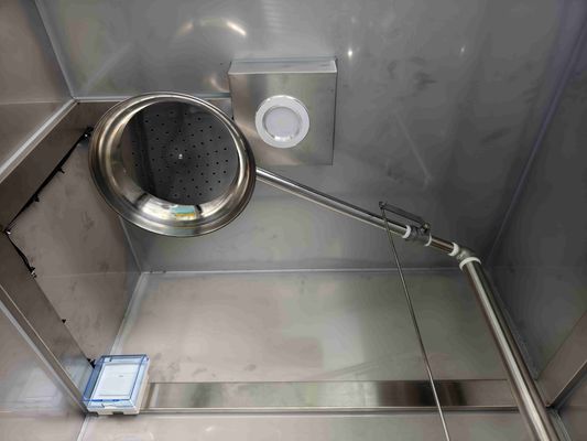 Doccia di emergenza di sicurezza e stanza per il lavaggio degli occhi con custodia in acciaio inossidabile SUS304, flusso doccia di 120-180 l/min e dimensioni compatte di 1.000 × 1.000 × 2.400 mm